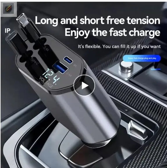 Câble  chargeur de voiturer, rétractable, 4 en 1